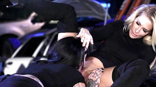 MILFs takes panties down to reach each other's pussy and lick off