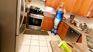 Busty blonde woman is fucked deep in the kitchen