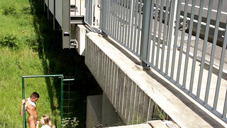 Laura gets fucked on a bridge by a horny dude's tongue