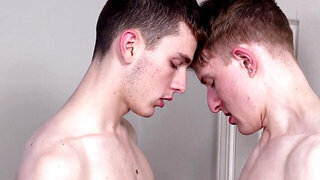 Skinny lad and a jock are doing it in the bedroom