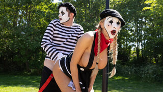 Innocent mimes fuck hard in a hot threesome