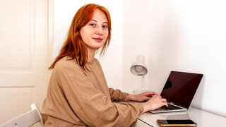 Redheaded babe helps her boyfriend feel relaxed and better