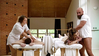 Submissive teen getting fucked on the massage table