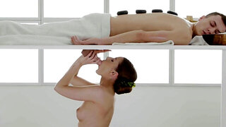 Skilled masseuse is going to drain that fat boner