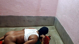 Big Indian wife gets fucked hard against the wall in red sari