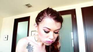 Deepthroating Misha Cross collects the messy spit