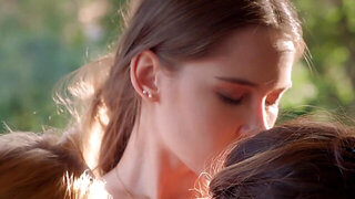 Three gorgeous lesbian ladies enjoying titty worship