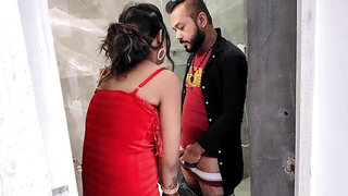 Bathroom blowjob for a big dick by a hot Desi girl