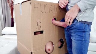 Sandra Wellness from a cardboard box humped by friend