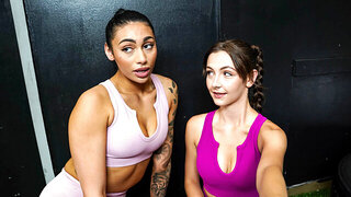 Lucky fitness instructor fucks three horny chicks in the gym