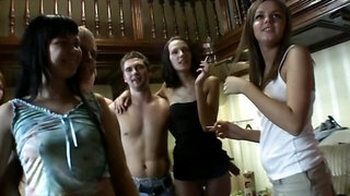 Drunk chicks are stripping and fooling around with some guys