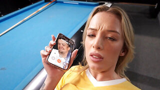 Big-ass blonde chick gets fucked while her boyfriend calls her