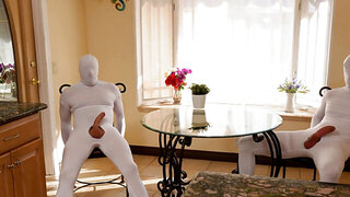 Three men dressed as NPCs are used by two perverted girls