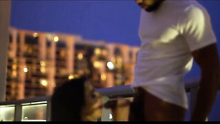 Big booty latina sucks long dick and gets creampied in public