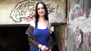 Busty woman is approached by the rich public agent