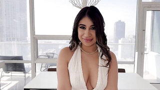 Curvy brunette in white gets fucked in a savage POV movie