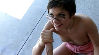 Short-haired chick has an amazing piece of round butt