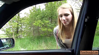Stranded teen slut fucked hard in public