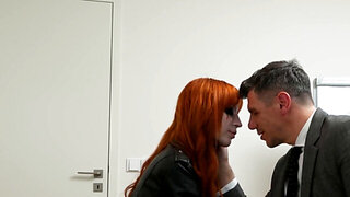 Submissive redhead getting messy on a big white cock