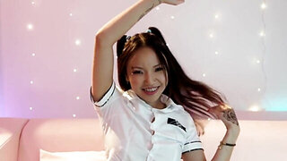 Asian schoolgirl being playful with a huge cock today