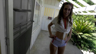 A brunette that has too much make up on is getting penetrated