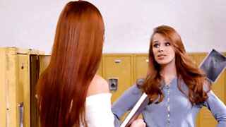 Lesbo ginger about to fuck in the classsroom happily