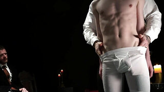 Submissive lad is geting used by three dominant men