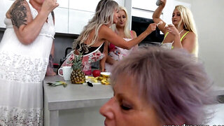 Kitchen MILFs Suck and Ride Cock While Cooking Gets Ignored