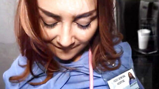 Redheaded babe with big boobies takes dick at the hospital