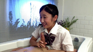 Asian schoolgirl Suzu Ichinose blows stepdaddy and sucks his feet