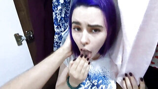 Guy fucks stepsister with blue hair and cums on ass