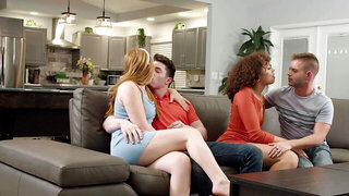 Two girls and two guys in swinging oral sex foursome