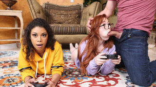 Gamer girl superfuck with two innocent gals