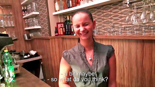 Barmaid is offered some cash to get naked and to suck