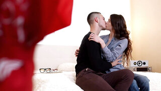 Petite brunette enjoys that big dick in the bedroom