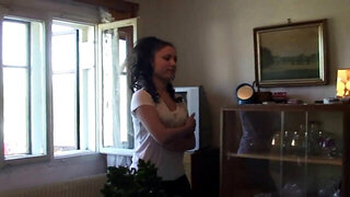 The blonde granny relaxing on the porch and gives a blowjob