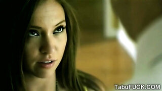 Sweet brunette congrats her stepdaddy for her promotion