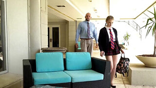 Sweet student in a school uniform seduces her tutor