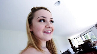 Alluring blonde honey riding on a huge pecker with so much joy