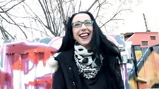 Nerdy girl is picked off the street to suck a dick for money