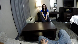 Amateur brunette is ready to do anything for a job