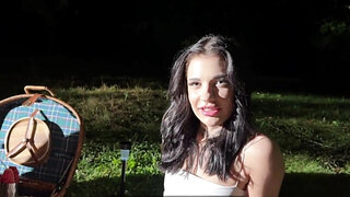 Brunette wants to get stuffed in front of her BF in the dark
