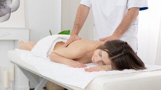 Leggy brunette with a tight pussy licks the dick up and down