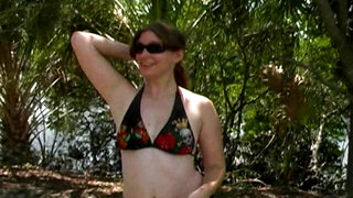Submissive girl goes in a public place for a three-some