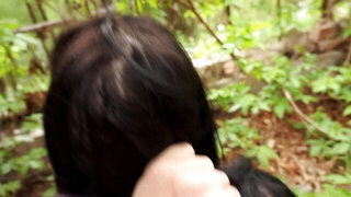 Splendid young chick gets teased and drilled while outdoor