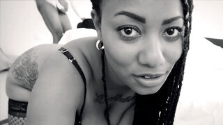 Spicy black girl Morelia Mazo rides hard cock cowgirl style