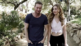 Slim blonde and new neighbor have passionate sex in bedroom