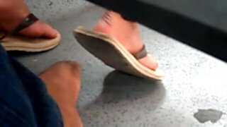 Real hidden footsie with dame in bus she enjoys