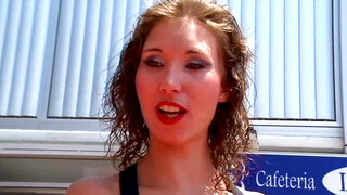 Cristal Cherry is outside where she is taking a big dong