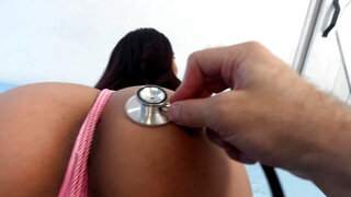 Chloe Amour gives a blowjob to the perverted doctor